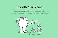 Growth marketing editable template psd with watering can doodle business illustration