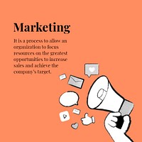 Editable marketing strategy template psd with megaphone on orange banner