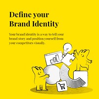 Brand identity business template psd with strategy and doodle avatars