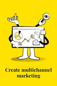 Create multichannel marketing template psd with e-commerce business analytics board illustration