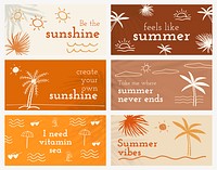 Editable summer templates psd with cute doodle set for social media banner