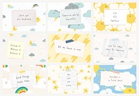 Motivational quote template psd with cute weather doodle banner set