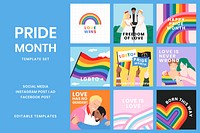 Pride month social media template psd set