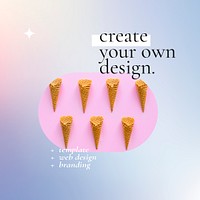 Gradient social media post psd with editable text and ice cream photo