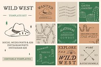 Cowboy themed graphic psd with text collection
