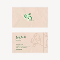 Eco business card template psd with line art logo in earth tone