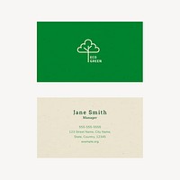 Eco business card template psd with line art logo in earth tone