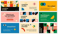 Editable blog banner template psd bauhaus inspired flat design set