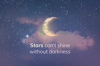 Night sky banner template psd with editable quote, stars can&rsquo;t shine without darkness