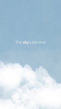 Sky story template psd for social media with white clouds and editable text, sky’s the limit