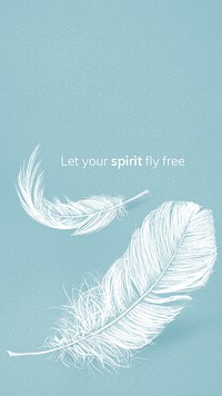 Simple feather story template psd for social media with editable quote, let your spirit fly free