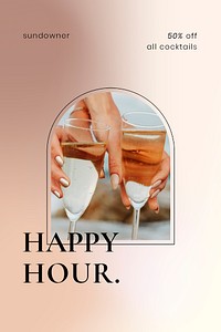 Bar campaign poster template psd with champagne glass photo