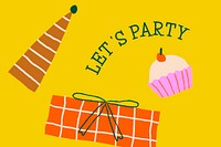 Party greeting card template psd with cute doodle gift