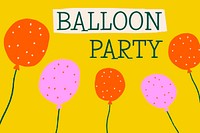 Party greeting card template psd with cute doodle balloons