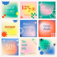 Sale abstract memphis template psd social media post set