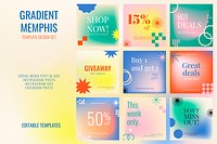 Sale abstract memphis template psd social media post set