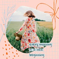 Aesthetic floral editable template psd social media post with motivational quote and photo