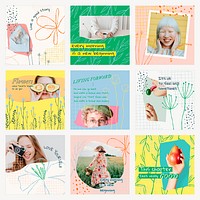 Aesthetic floral editable template psd social media post and photo set 