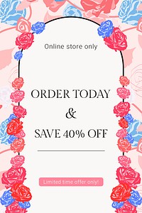 Feminine floral SALE template psd with colorful roses fashion ad banner