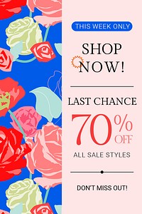 Feminine floral SALE template psd with colorful roses fashion ad banner