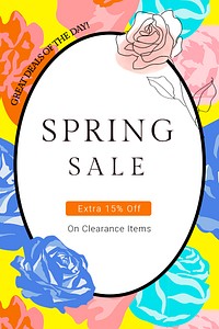 Spring floral SALE template psd with colorful roses fashion ad banner