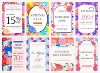 Spring floral SALE template psd with colorful roses fashion ad banner collection