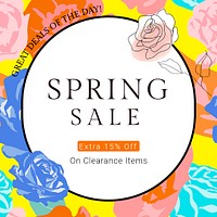 Spring floral SALE template psd with colorful roses fashion social media ad