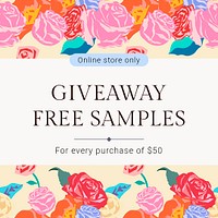 Spring floral giveaway template psd with colorful roses fashion social media ad