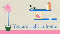 Interior banner template psd with you are right at home quote in hand drawn style