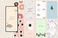 Good mood quote template psd set for social media story cute hand drawn