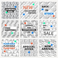 Online shopping geometric template psd for fashion brands social media post set