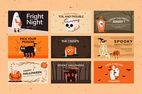 Banner templates psd, cute Halloween illustration set