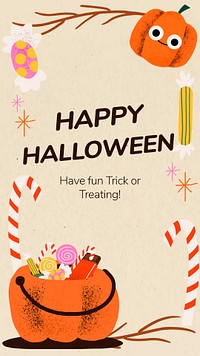 Happy Halloween story template psd, cute pumpkin illustration