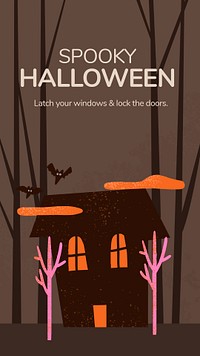 Halloween story template psd, with spooky haunted house illustration