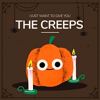 Social media post template psd, Halloween pumpkin illustration with greeting