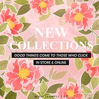 Editable template with floral Batik motif flower background for social media post psd