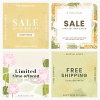 Batik flower editable sale template set for social media post psd