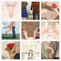 Instagram post template psd for valentine's set