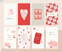 Hand-drawn love template psd social media set