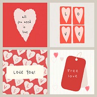 Love you editable template psd social media post set