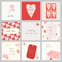 Valentine&#39;s day theme editable template psd social media set
