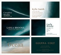 Business card editable template psd set with dark ocean wave watercolor