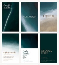 Business card editable template psd set with dark ocean wave watercolor