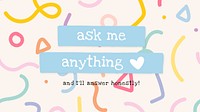 Cute banner template psd in memphis style with ask me anything text