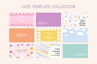 Editable banner template psd set on cute pastel backgrounds with inspirational texts