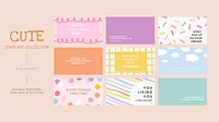 Editable banner template psd set on cute pastel backgrounds with inspirational texts