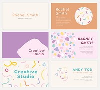 Name card template psd set in soft pastel color patterns