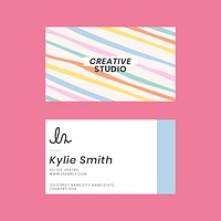 Editable business card template psd in cute pastel stripes pattern