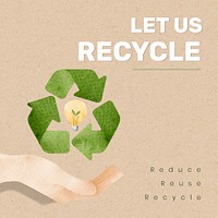 Editable environment template psd for social media post with let us recycle text in watercolor
