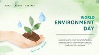 Editable environment presentation template psd with world environment day text in watercolor